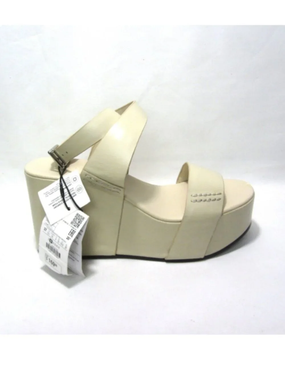 NEW Zara SRPLS $169 Sz 37 US 6.5 Platform Wedge Leather Cream Beige Ivory Flaws - Picture 3 of 15